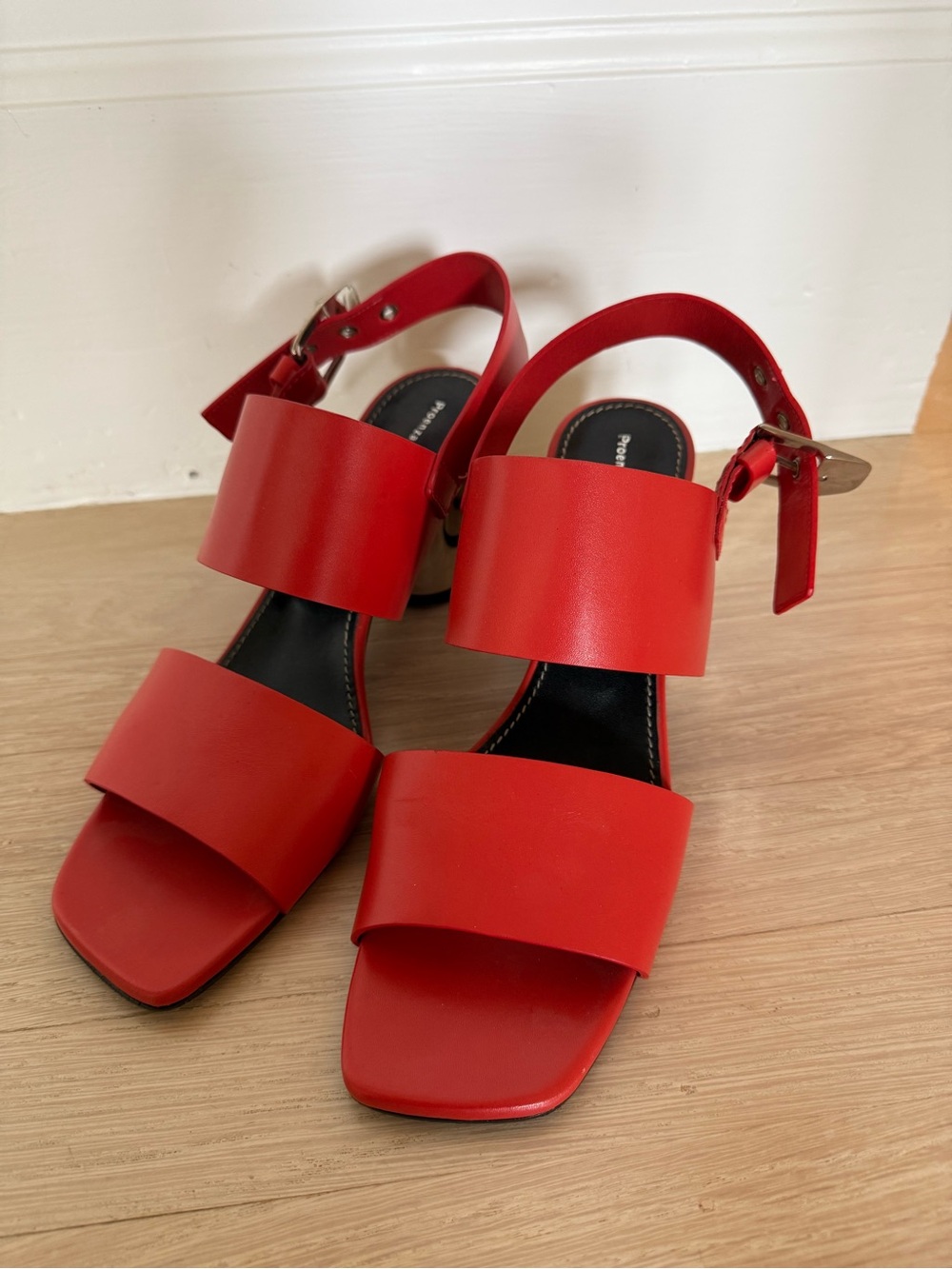 Orange Proenza Schouler Block Heel Sandals with Silver Heels